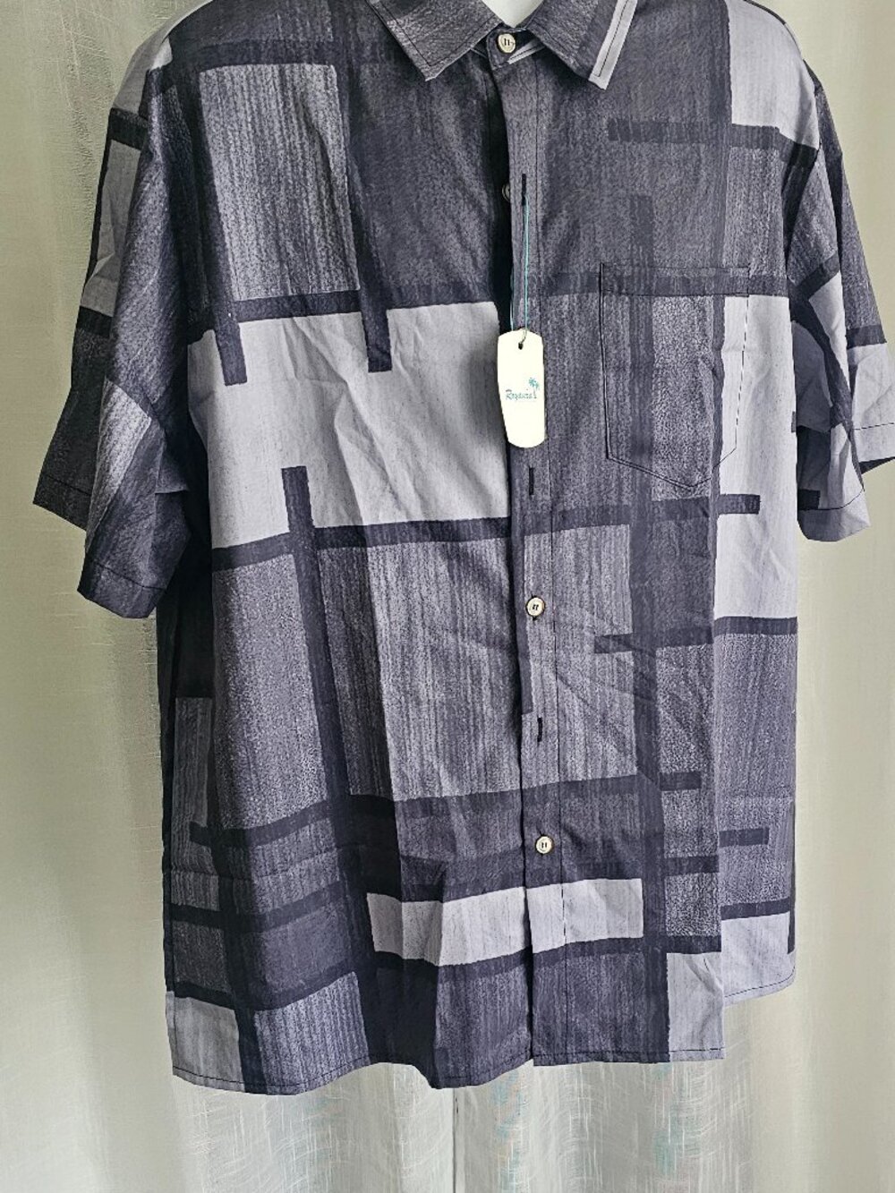 Royaura® 5 Geometric Men's Camp Shirt Quick-drying Stretch Shirt Dark Gray Size